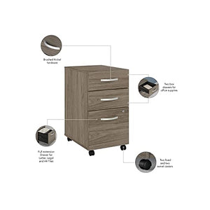 Bush Furniture Studio C 3-Drawer Mobile Vertical File Cabinet, Letter/Legal Size, Lockable - Modern Hickory