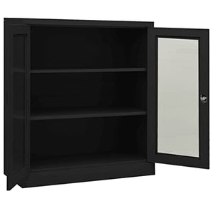HLELU Modern Steel Office Cabinet with Planter Box, Anthracite, 35.4" x 15.7" x 50.4