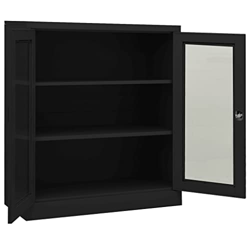 HLELU Modern Steel Office Cabinet with Planter Box, Anthracite, 35.4" x 15.7" x 50.4