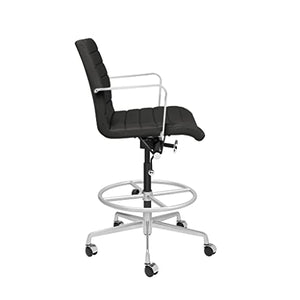 Laura Davidson Furniture SOHO II Ribbed Drafting Chair - Ergonomic Design, Commercial Grade, Faux Leather, Black