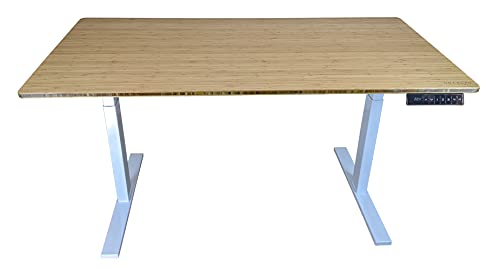 Rise UP Dual Motor Electric Standing Desk 60x30" Bamboo Desktop Premium Ergonomic Adjustable Height sit Stand up Home Office Computer Desk Table Motorized Powered Modern Furniture Small Standup