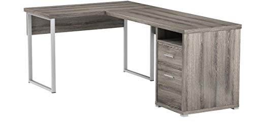 Monarch Specialties Computer Desk L-Shaped Corner Desk with File Cabinet - Left or Right Set- Up - 80"L (Dark Taupe)