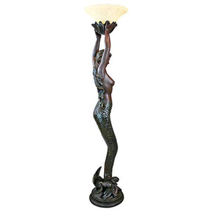 Design Toscano KY0079 The The Goddess' Offering Mermaid Sculptural Floor Torchière Lamp, 73 Inch, Bronze Verdigris Finish