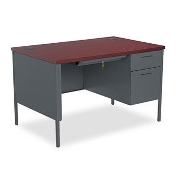HON Metro Classic Series Single Pedestal Desk - 48x30, Mahogany/Charcoal (Pack of 2)