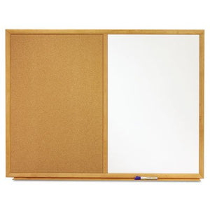 Quartet Combination Dry-Erase/Cork Bulletin Board, 36" x 48", Oak Frame/Natural Cork