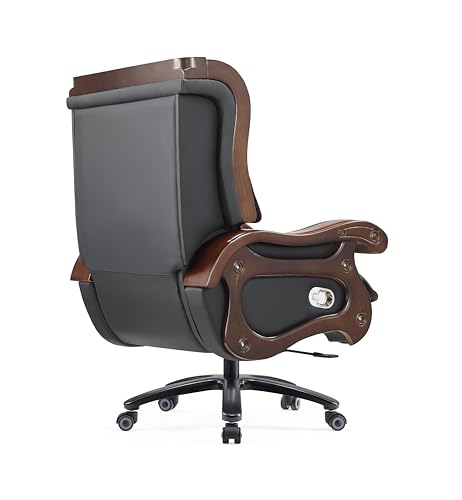 Generic Executive Office Chair - Fully Reclining Genuine Leather, Solid Oak Wood (Black)