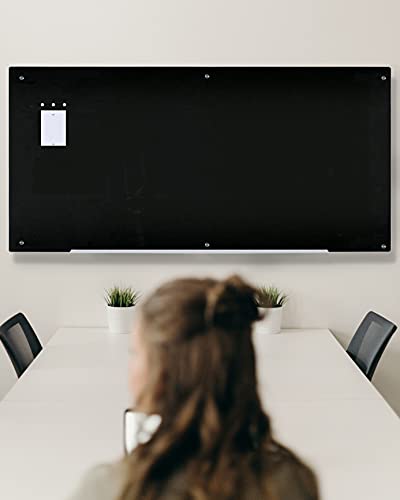 Audio-Visual Direct Magnetic Black Glass Dry-Erase Board Set - 6' x 3' - Includes Magnets, Hardware & Marker Tray