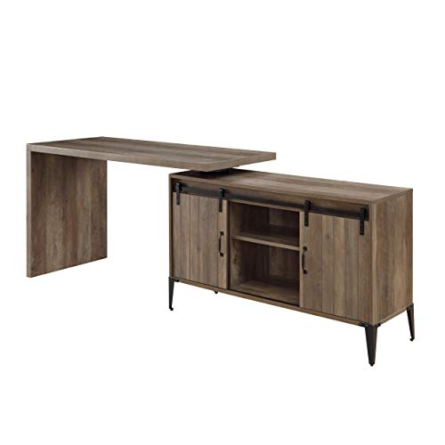 Knocbel Industrial Swivel Computer Desk with Sliding Barn Door Storage Cabinet and Cord Management, Home Office Workstation Writing Desk with Metal Legs (Rustic Oak and Black)