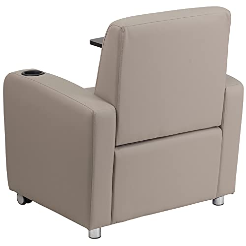 BizChair Gray LeatherSoft Tablet Arm Chair with Front Wheel Casters and Cup Holder