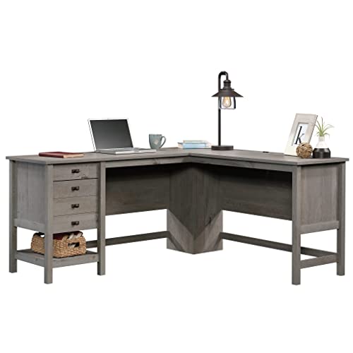 Sauder Cottage Road L-Desk, Mystic Oak Finish, L: 65.12" x W: 58.66" x H: 29.76