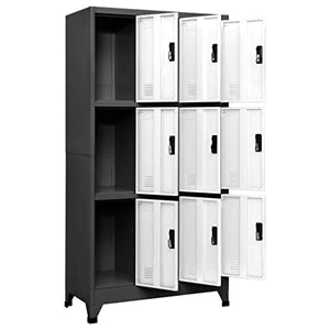 GOLINPEILO Metal Locker Storage Cabinet with 9 Lockable Doors, Anthracite and White Steel Organizer 35.4"x17.7"x70.9
