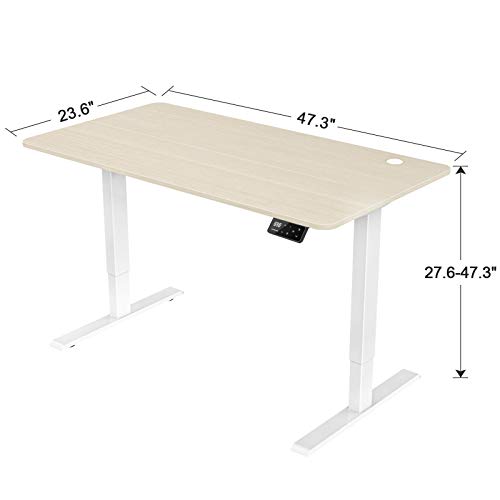 Electric Height Adjustable Standing Desk Stand Up Desk Sit Stand Desk for Home Office (48''x24'', White/Oak)