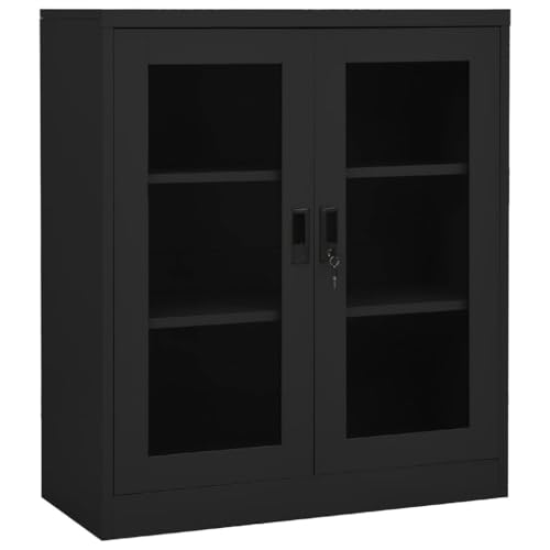 HLELU Modern Steel Office Cabinet with Planter Box, Anthracite, 35.4" x 15.7" x 50.4