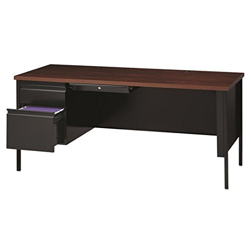 HL10000 Series 66" Computer Desk Laptop Single Left Pedestal Writing Desk Home Office Work Table Metal, Black and Walnut