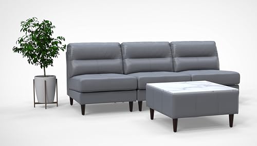 BREAKtime 3 Person Waiting Reception Lounge Chairs Set with Charging Tables - Model 8141, Graphite Gray Leather