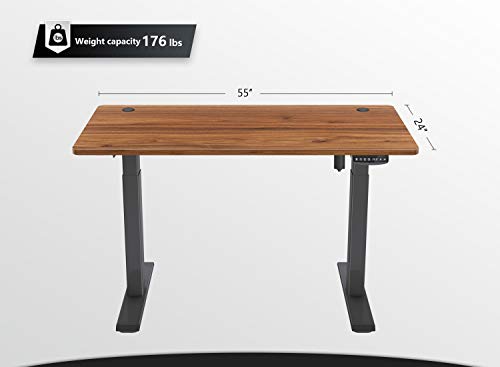 FEZIBO Height Adjustable Electric Standing Desk, 55 x 24 Inches Stand Up Table, Sit Stand Home Office Desk with Splice Board, Black Frame/Espresso Top