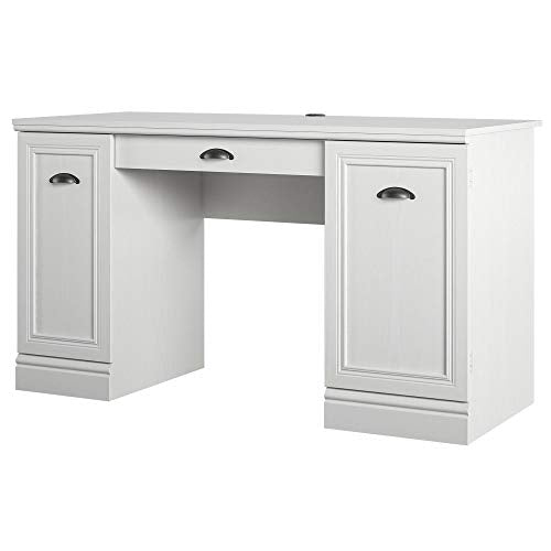 Home Office Desk White Workstation Furniture Cabinet Shelves Storage Organize Drawer Laptop Computer Table PC Study Writing Reading Double Pedestal Design