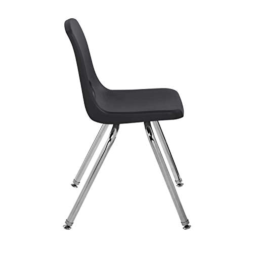 FDP 16" School Stack Chair, Stacking Student Seat with Chromed Steel Legs and Nylon Swivel Glides; for in-Home Learning or Classroom - Black (6-Pack), 10368-BK