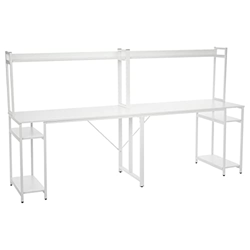 CCHH Double-Person Competitive Desktop Computer Table with Open Shelf, 94.5 Inch Extra Long Desk Writing Study Table Double Workstation Home Office Desk for Two People, Suitable for Gamers (White)