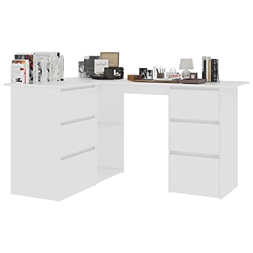 vidaXL Corner Desk L-Shaped Drawers Spacious Storage Sleek Home Office Study Writing Table Work Station Concrete Gray 57.1" Chipboard