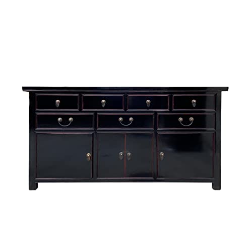 orientliving Chinese Black Lacquer 7 Drawers Sideboard Buffet Cabinet