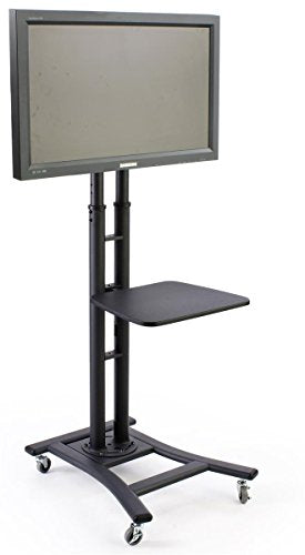 Displays2go, Mobile TV Stand for 37 to 70 Inch LCD Monitor, 4 Locking Casters, 19 Inch AV Shelf - Black (MBTVSBKBSS)