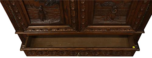 Generic Antique Brittany French Carved Bookcase Glass 2-Door 1890