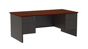 Hirsh Office Dimensions Executive Office Modular Double Pedestal File Desk, 36" D x 72" W, Charcoal/Mahogany