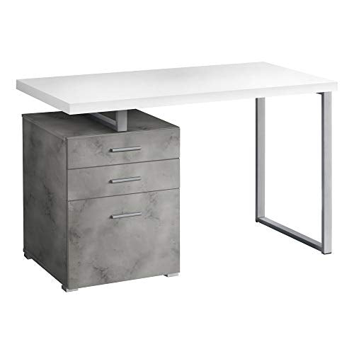 Monarch Specialties Laptop/Writing Floating Desktop-3 Storage Drawers-Left or Right Setup-Home Office Computer Desk, 48" L, White Top/Grey Concrete-Look
