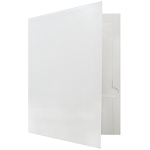 JAM PAPER Laminated Two Pocket Glossy School Folders - Letter Size - High Gloss White - Bulk 100/Box