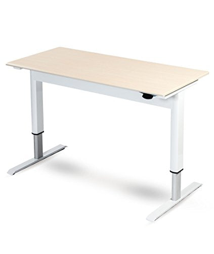 Pneumatic Adjustable Height Standing Desk (56", White Frame/Birch Top)