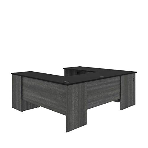 Bestar Norma 71W U or L-Shaped Desk in Black & Bark Gray