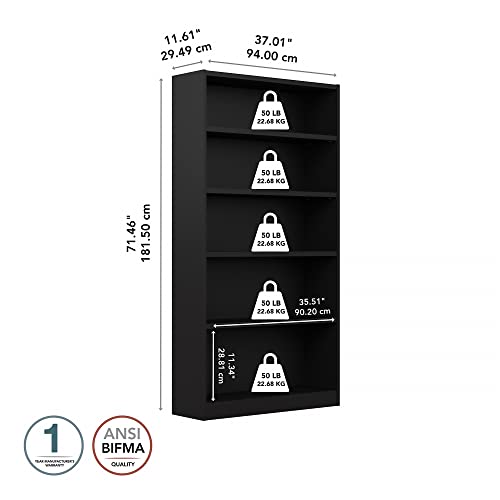 Bush Furniture Universal Tall 5 Shelf Bookcase in Black