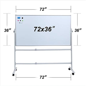 White Board Dry Erase 72" X 36" Large Adjust Rolling Double Sided Whiteboard on Wheels Dry Erase Board with Stand Reversible Magnetic for Home Office Classroom(72" x 36", White)
