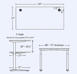 Generic Electric Adjustable Standing Desk 60" x 27" Dark Bamboo Top - Height 30" to 49" - Memory Preset Controller