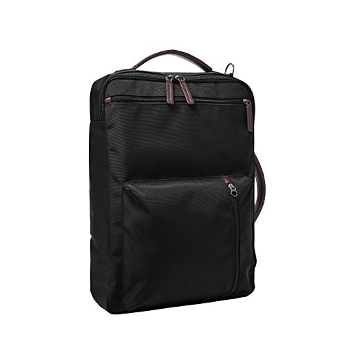 Fossil Men's Buckner Fabric Medium Convertible Travel Backpack and Briefcase Messenger Bag, Black