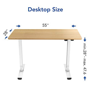 Flexispot EC1 Electric Stand Up Desk Workstation 55x 28 Inches Whole-Piece Desk Board Home Office Computer Standing Table Height Adjustable Desk (White Frame + 55" Maple Top)