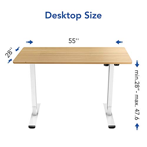 Flexispot EC1 Electric Stand Up Desk Workstation 55x 28 Inches Whole-Piece Desk Board Home Office Computer Standing Table Height Adjustable Desk (White Frame + 55" Maple Top)
