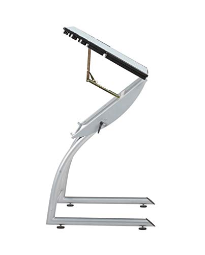 SD STUDIO DESIGNS Triflex Drawing Table, Sit to Stand Up Adjustable Office Home Computer Desk, 35.25" W X 23.5" D, Silver/Blue Glass