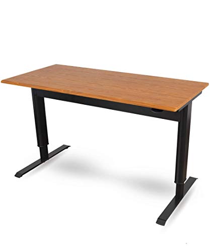 Stand Up Desk Store Pneumatic Adjustable Height Standing Desk Computer Workstation (Black Frame/Teak Top, 56" Wide)