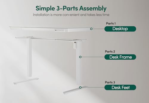 FEZIBO Electric Standing Desk 55 × 24 with Drawers, Glass Adjustable Height, Quick Install Sit Stand Desk - White