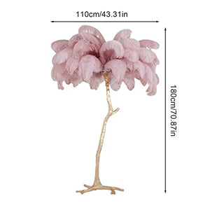 Generic Ostrich Feather Floor Lamp - Tall Standing Decorative Light (Camel Pink)