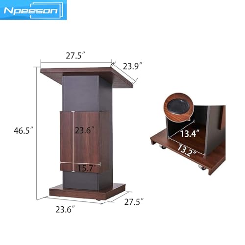 Npeeson Portable Podium Stand with Locking Wheels and Adjustable Microphone Stand