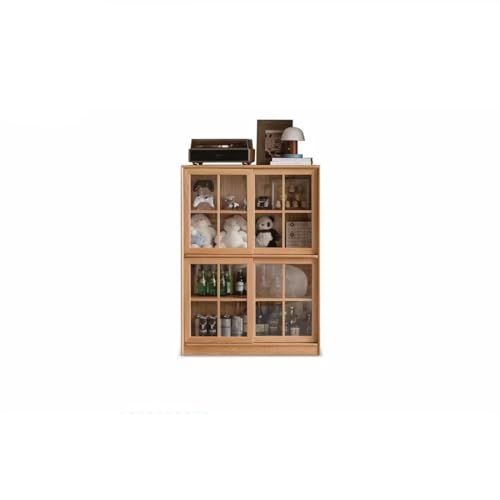 LCARS Solid Wood Floor-to-Ceiling Bookshelf with Sliding Door Cabinet
