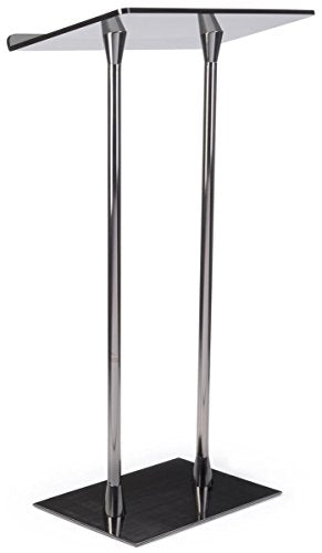 Displays2go Simple Steel Lecterns, Black Poles, Acrylic Top - Frosted Gray (LECTBLK2PL)