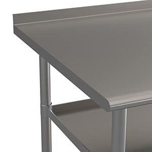 Flash Furniture Stainless Steel Work Table with Backsplash and Undershelves - 72"W x 30"D x 34.5"H, NSF