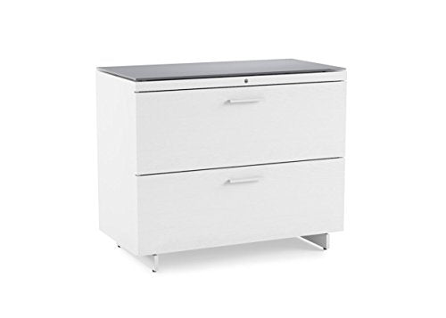 BDI 6416 SW/GRY Centro Lateral File Cabinet, Satin White/Gray Glass