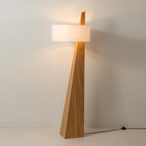 NOVA of California Obelisk Floor Lamp - Natural Ash Wood Finish, White Cotton-Linen Shade