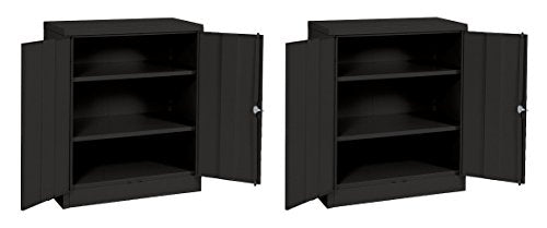Sandusky Lee RTA7001-09 Black Steel SnapIt Counter Height Cabinet, 2 Adjustable Shelves, 42"Height x 36" Width x 18" Depth (Pack of 2)