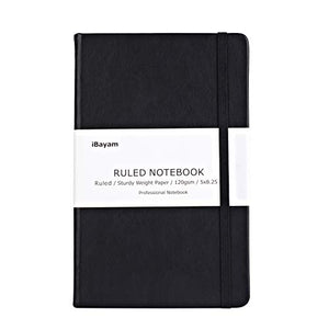 iBayam Classic Notebook Journal, Ruled, HardCover, Fine PU Leather, Inner Pocket, Quality 120gsm Thick Paper, Size 5" X 8.25", 64 Sheets (128 Pages)